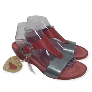 Takeme Lapaz Too T-Strap Sandals Womens Size 10 Red Wedge Slip On Spain New